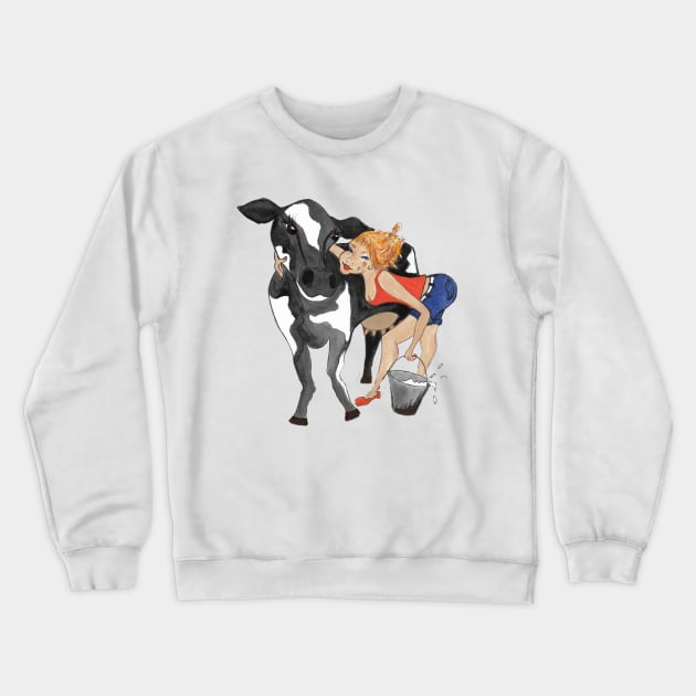 Dairy Cow Girl with milking bucket Crewneck Sweatshirt by Annie18c